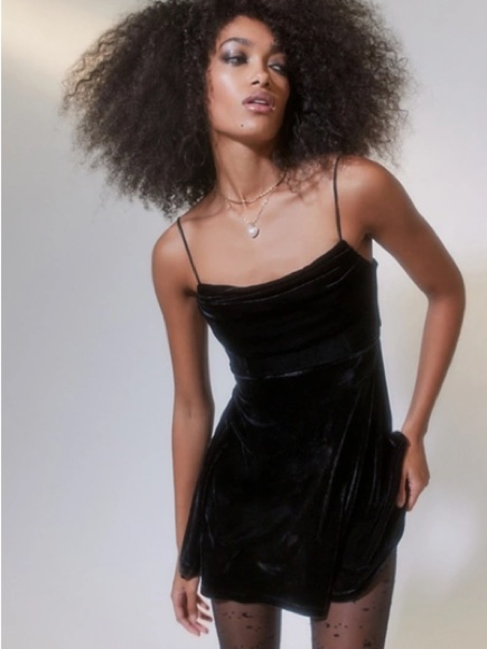 Topshop Black Velvet Mini Slip Dress